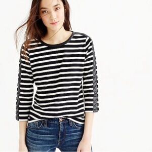 J. Crew Striped T-shirt with back zipper and “leather” trim